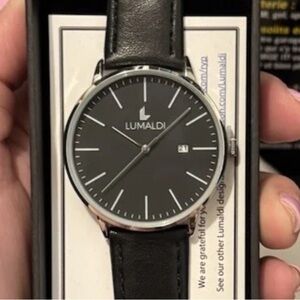 Lumaldi Black Leather Strap Watch